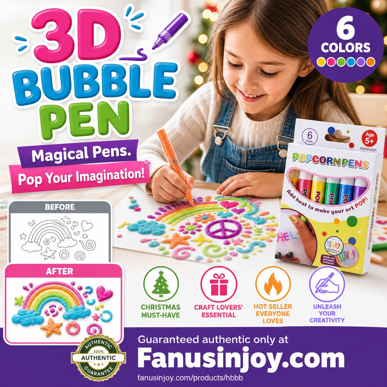 🔥 BUY 1 SET,GET 1 SET FREE(2 Sets / 12 Pens) | 3D Popcorn Art Pens ✨