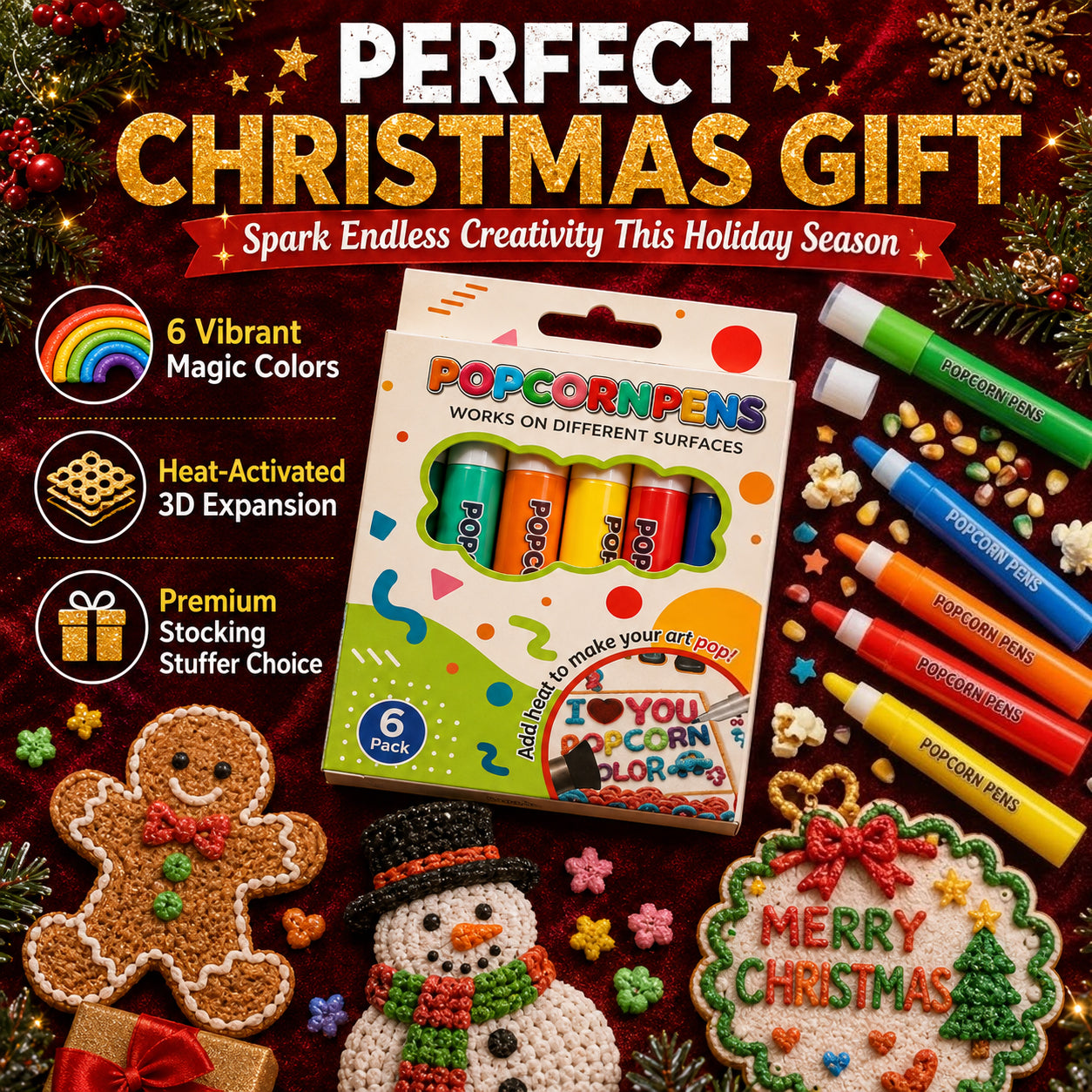 🔥 BUY 1 SET,GET 1 SET FREE(2 Sets / 12 Pens) | 3D Popcorn Art Pens ✨