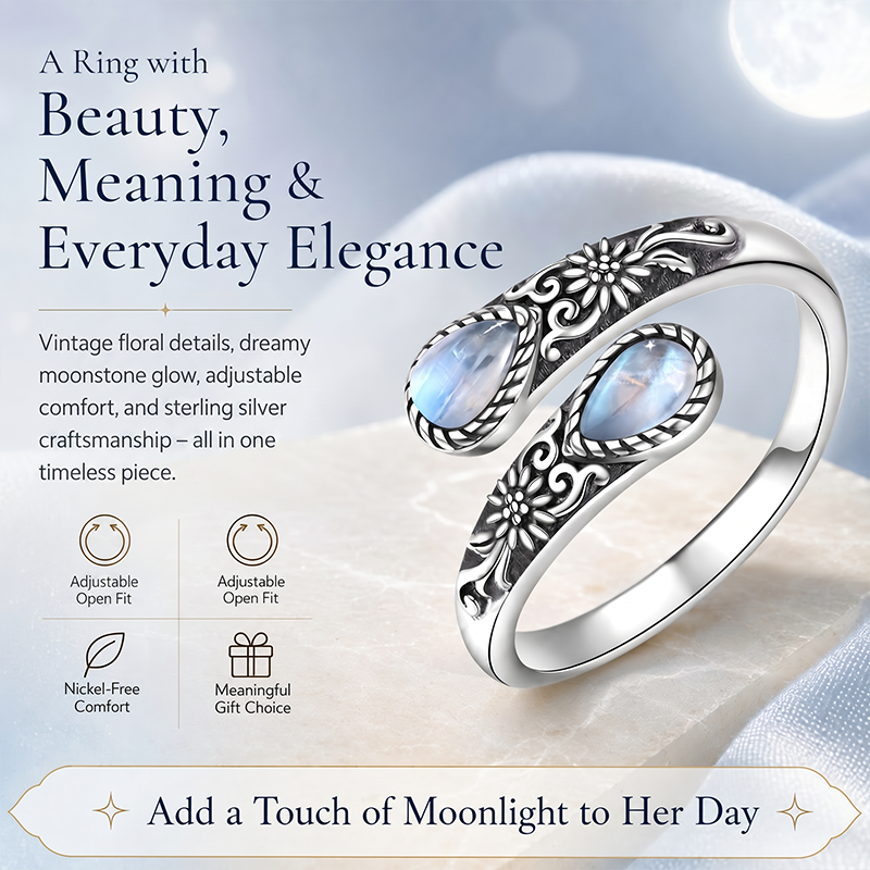 🎁BUY 1 GET 1 FREE 💖| 🌙Moonstone Bloom Ring