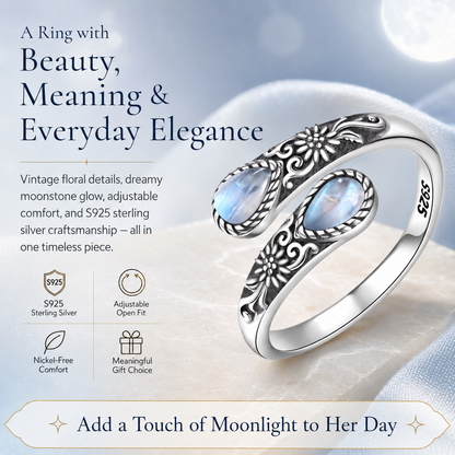 🎁BUY 1 GET 1 FREE 💖| 🌙Moonstone Bloom Ring