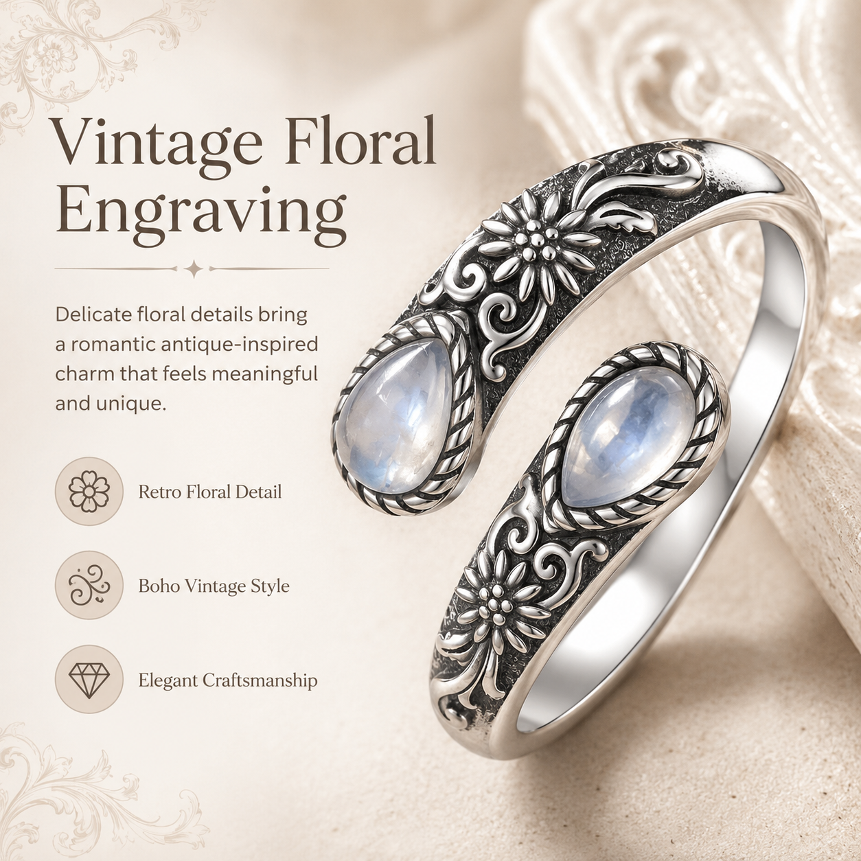 🎁BUY 1 GET 1 FREE 💖| 🌙Moonstone Bloom Ring