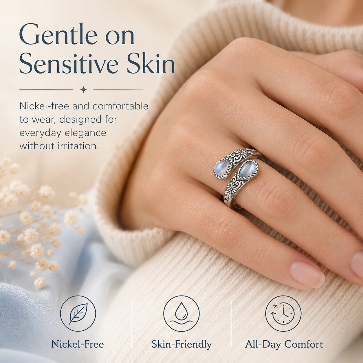 🎁BUY 1 GET 1 FREE 💖| 🌙Moonstone Bloom Ring