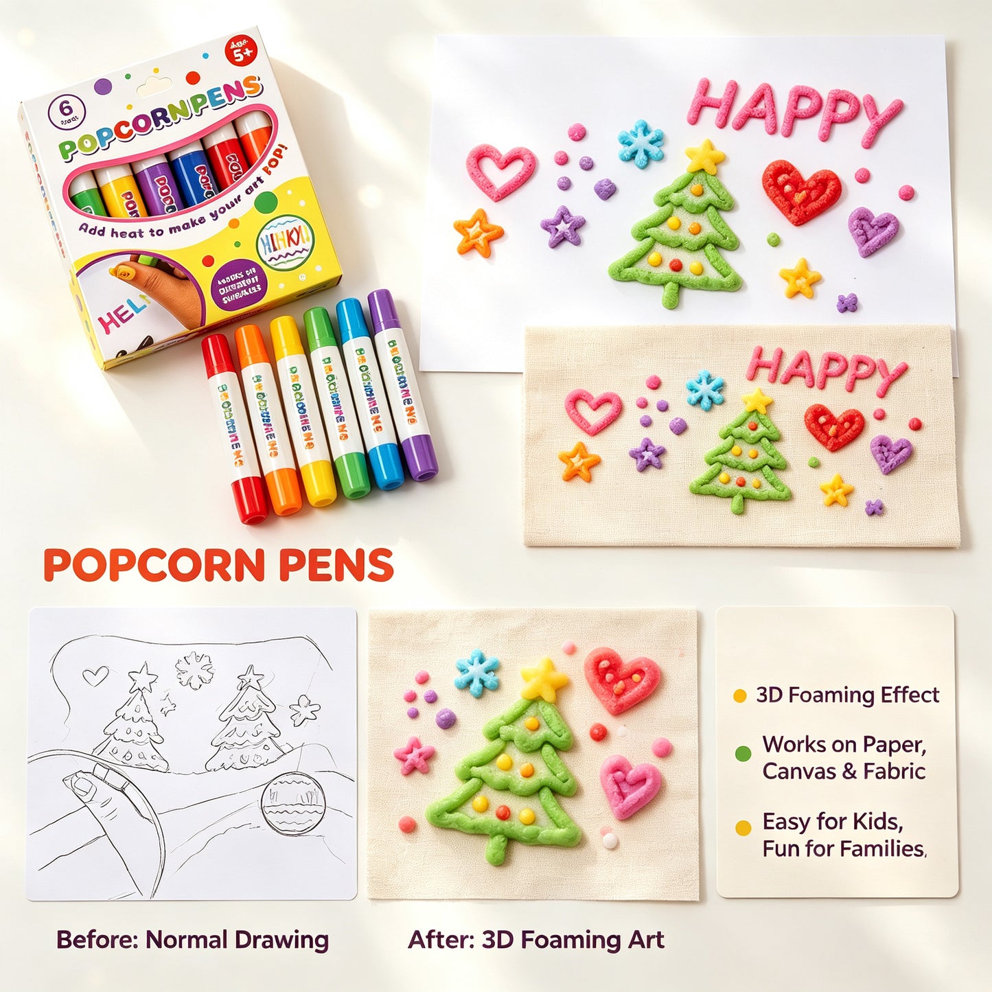 🔥 BUY 1 SET,GET 1 SET FREE(2 Sets / 12 Pens) | 3D Popcorn Art Pens ✨