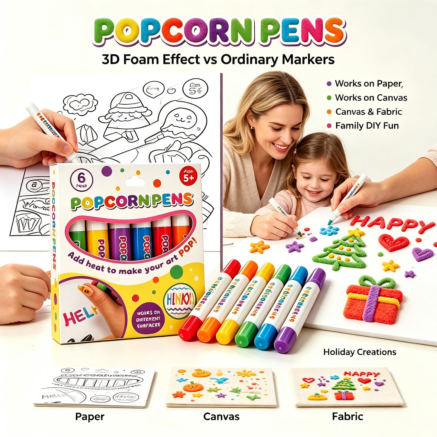 🔥 BUY 1 SET,GET 1 SET FREE(2 Sets / 12 Pens) | 3D Popcorn Art Pens ✨