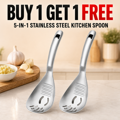 ⚡5-in-1 Stainless Steel Kitchen Spoon — Mash, Grate, Strain & Separate