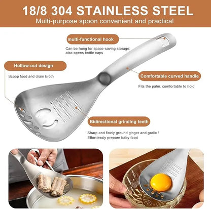 ⚡5-in-1 Stainless Steel Kitchen Spoon — Mash, Grate, Strain & Separate
