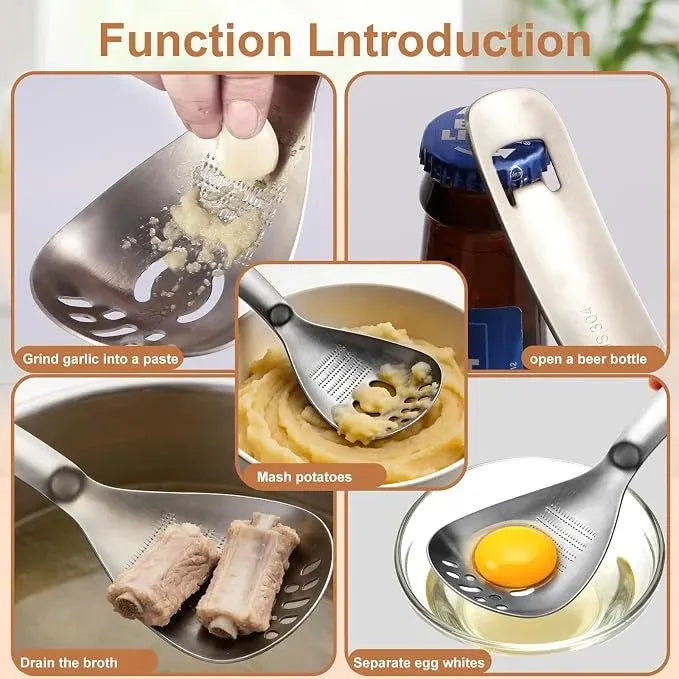 ⚡5-in-1 Stainless Steel Kitchen Spoon — Mash, Grate, Strain & Separate